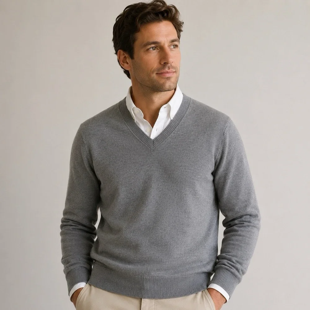 Banana Republic Extra Fine Merino Wool Sweater Mens Large Gray V-Neck Pullover